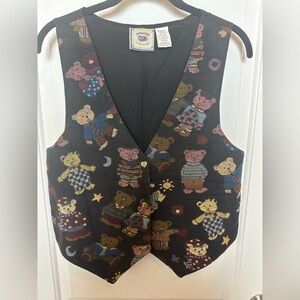 Vintage imaginations teddy bear embroidered Tapestry Vest hearts medium large